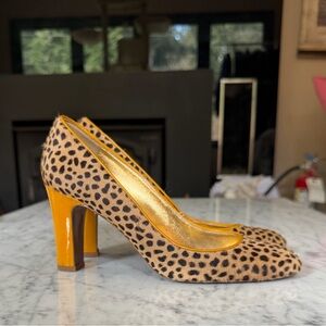 J. Crew Leopard Print Heels with Gold Accents